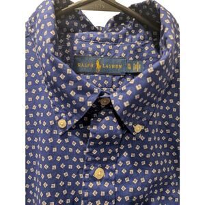Ralph Lauren Shirt Men XL Blue Geometric Polka Dot Classic Button Down